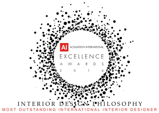 AI Excellence Awards 2016 granted INTERIOR DESIGN PHILOSOPHY Most Outstanding International Interior Designer.